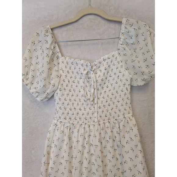 Wild Fable Women's Size XS White Floral Mini Dress Smocked Puff Sleeve - Picture 2 of 10